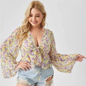 Floral Tie Front Blouse
